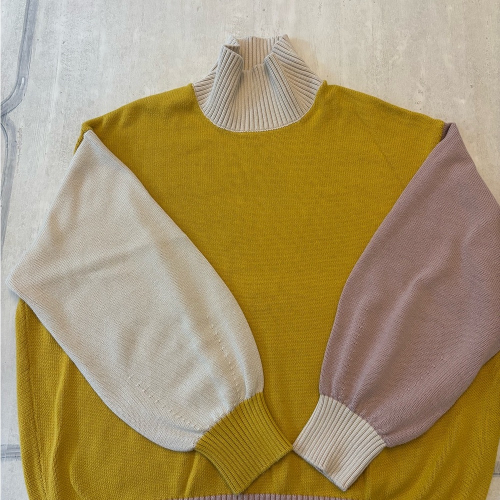 Back Beat Company Colorblock Turtleneck Sweater - Yellow, Pink, and Ivory - Picture 4 of 11